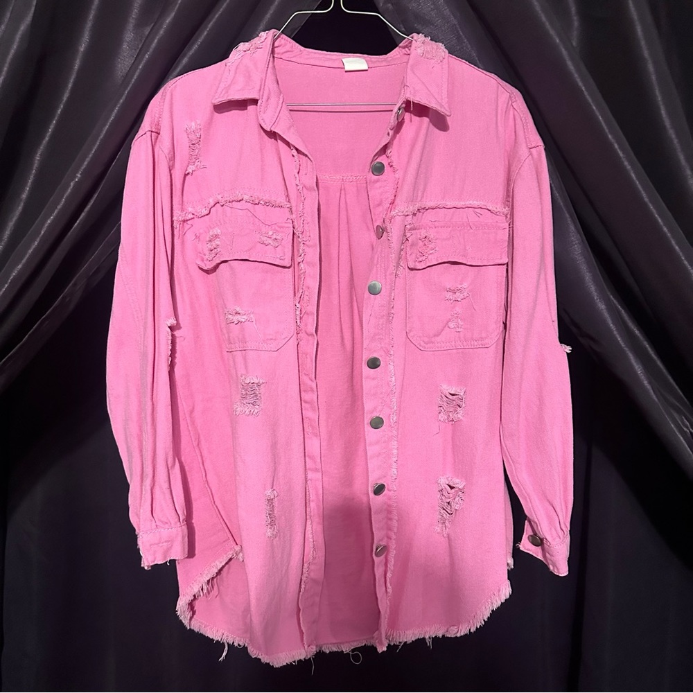 New Jeans hot pink distressed jacket Sz S